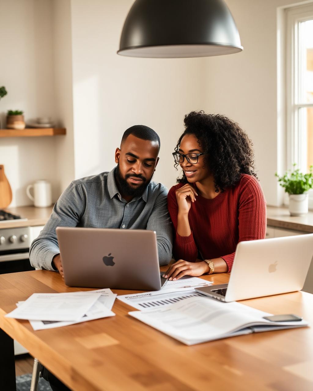 A couple reviewing their property investment plans at home