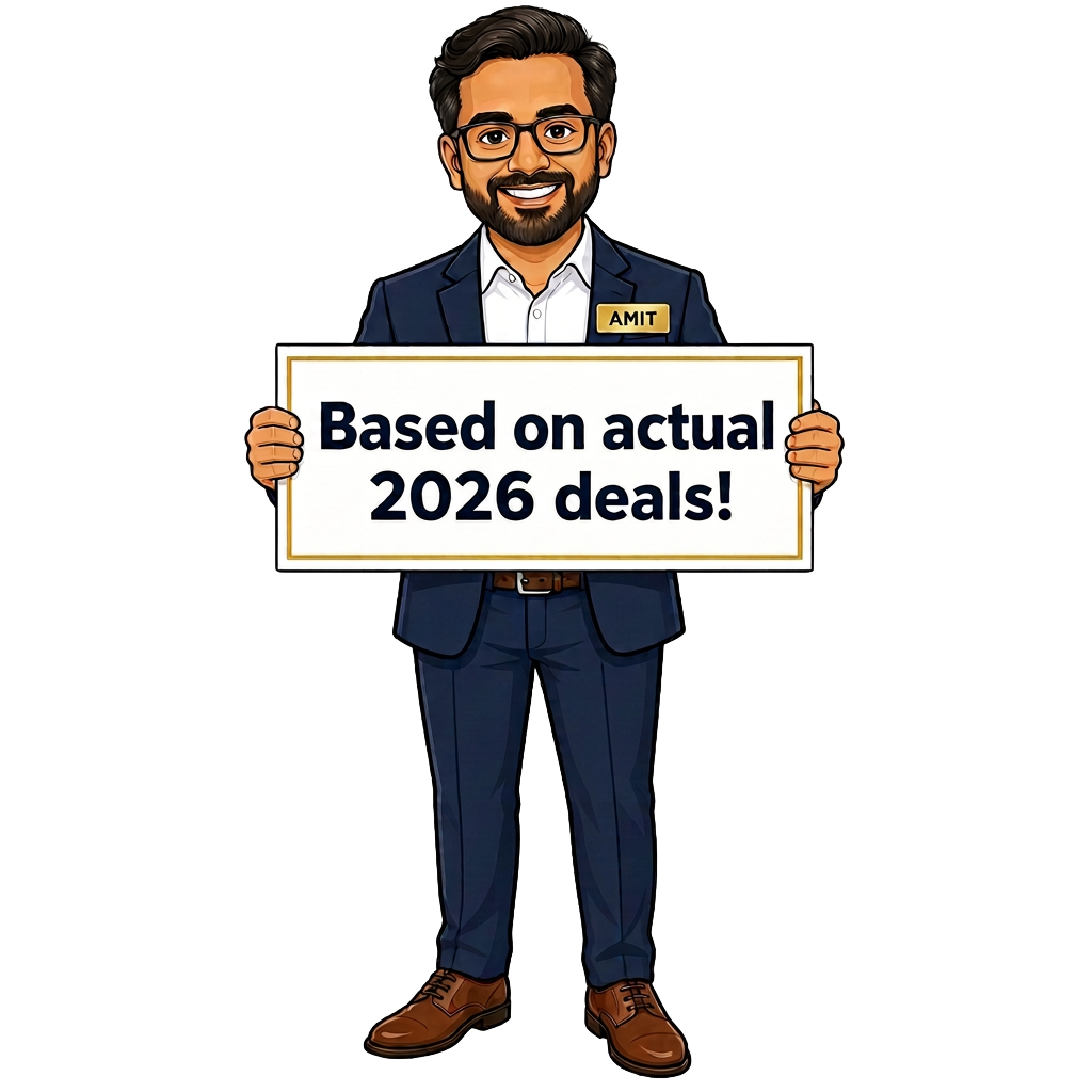 Amit Shah holding a sign: Based on actual 2026 deals!