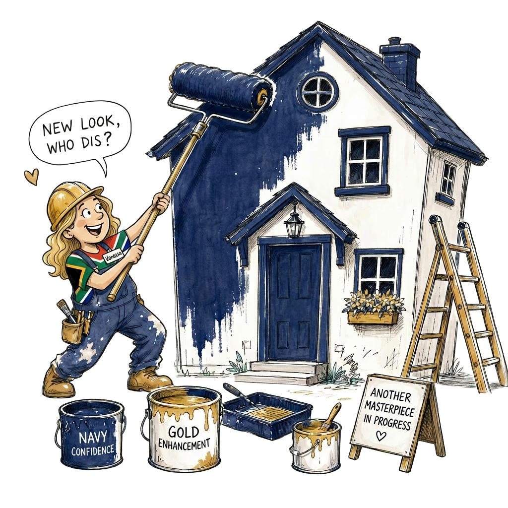 Refurbishing: builder painting a house with a curious cat