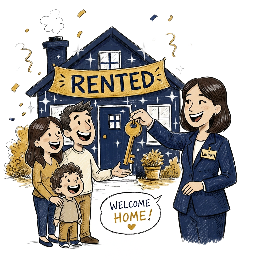 Renting: family receiving keys at the front door
